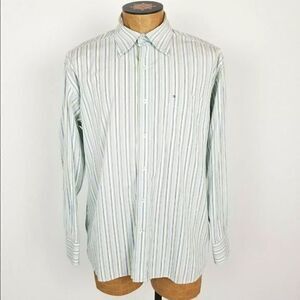 Tommy Hilfiger Large Blue Green White Striped Button Down Dress Shirt